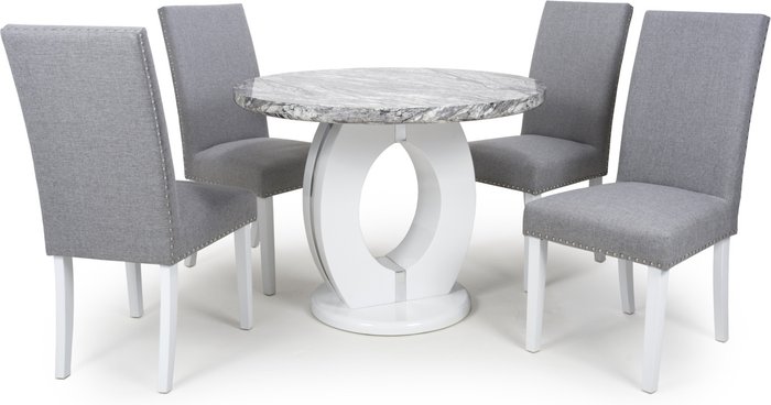 The Range | Shankar Shankar Neptune Round Dining Table & 4 Randall Silver Grey Dining Chairs Set Shankar Shankar Neptune Round Dining Table & 4 Randall Silver Grey Dining Chairs Set