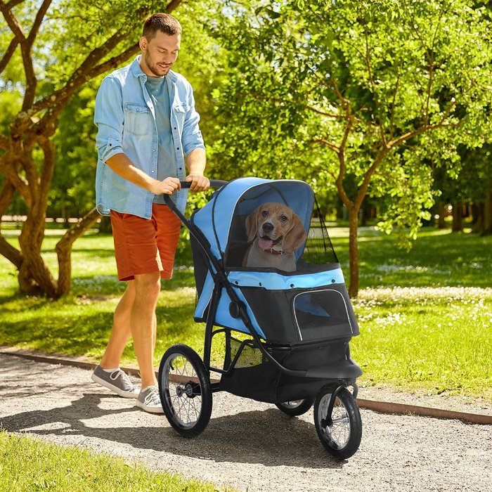 The Range | PawHut Foldable Pet Stroller with Three Wheels for Small, Medium Dogs - Blue PawHut Foldable Pet Stroller with Three Wheels for Small, Medium Dogs - Blue