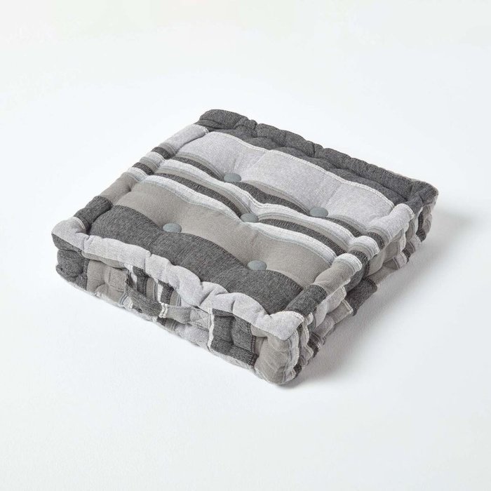 The Range | Homescapes Homescapes Morocco Striped Cotton Floor Cushion - Grey Homescapes Homescapes Morocco Striped Cotton Floor Cushion - Grey