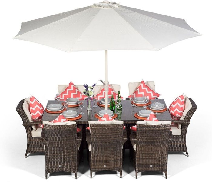 The Range | Giardino Arizona Rectangular 8 Seater Rattan Patio Dining Set - Brown Giardino Arizona Rectangular 8 Seater Rattan Patio Dining Set - Brown