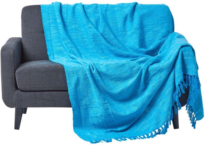 The Range | Homescapes Nirvana Slub Cotton Throw - Teal / 200cm Homescapes Nirvana Slub Cotton Throw - Teal / 200cm