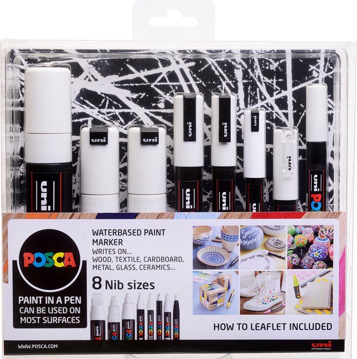 The Range | Posca Pack of 8 Posca Waterbased Paint Markers - White Posca Pack of 8 Posca Waterbased Paint Markers - White