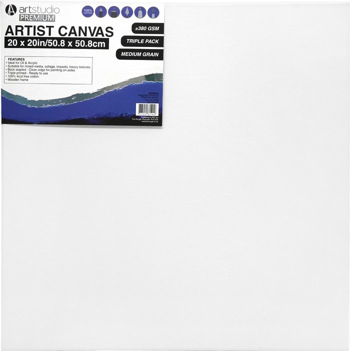 The Range | Art Studio Pack of Three Art Studio Premium Artists Canvases - 50.8x50.8cm Art Studio Pack of Three Art Studio Premium Artists Canvases - 50.8x50.8cm