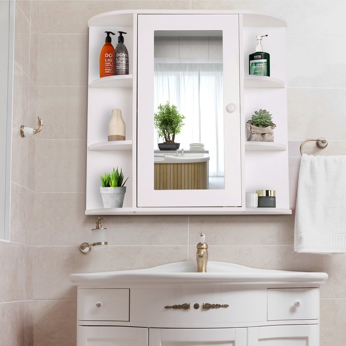 The Range | HOMCOM Wall Mount Mirror Cabinet Storage Bathroom Cupboard with Shelves - White HOMCOM Wall Mount Mirror Cabinet Storage Bathroom Cupboard with Shelves - White