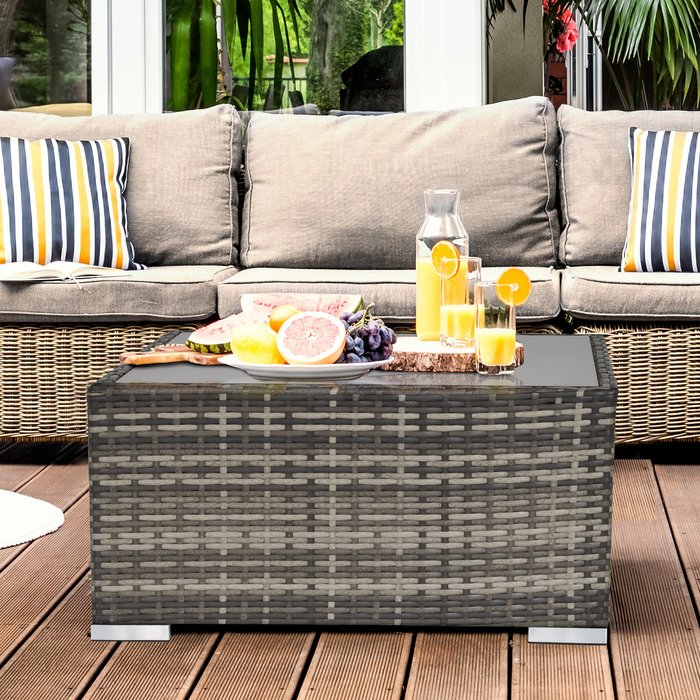 The Range | Outsunny Patio Wicker Coffee Table with Glass Top - Dark Grey Outsunny Patio Wicker Coffee Table with Glass Top - Dark Grey