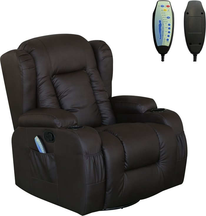 The Range | Westwood WESTWOOD Leather Recliner Armchair Swivel Heated Massage Chair - Brown Westwood WESTWOOD Leather Recliner Armchair Swivel Heated Massage Chair - Brown