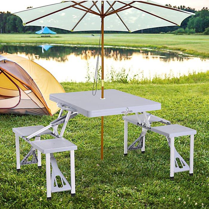 The Range | Outsunny Portable Foldable Camping Picnic Table with Chairs - Grey Outsunny Portable Foldable Camping Picnic Table with Chairs - Grey