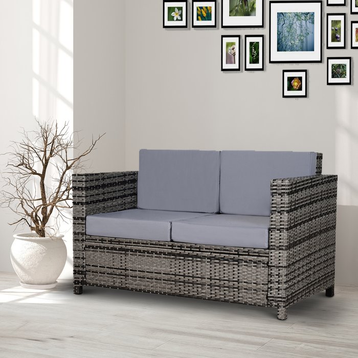 The Range | 2 Seater Rattan Sofa with Tough Metal Frame - Grey 2 Seater Rattan Sofa with Tough Metal Frame - Grey