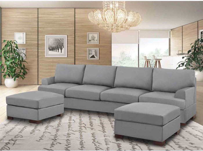 The Range | Simply Eleganza Henry Large U Shape Sofa in Plush Velvet with 2 Footstools - Grey Simply Eleganza Henry Large U Shape Sofa in Plush Velvet with 2 Footstools - Grey
