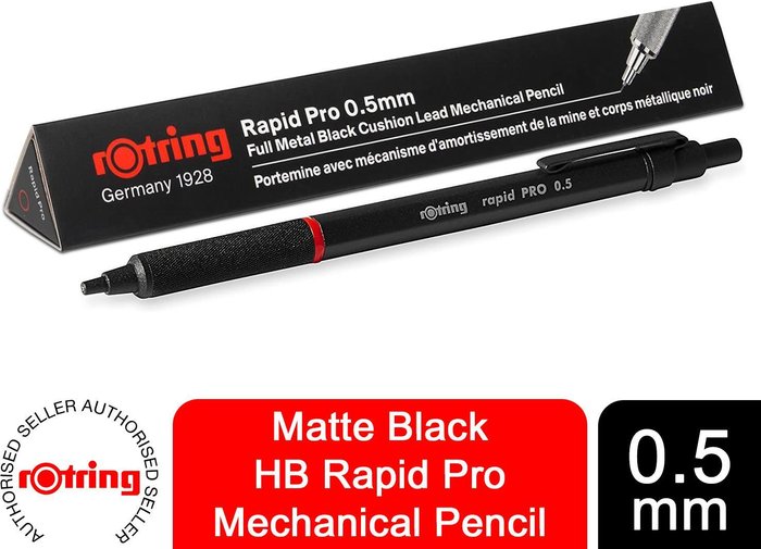 The Range | Rotring Rotring Rapid Pro Mechanical Matte Black or Metallic Silver HB Pencil or Pen - Black / Mechanical Pencil, 0.5 mm Rotring Rotring Rapid Pro Mechanical Matte Black or Metallic Silver HB Pencil or Pen - Black / Mechanical Pencil, 0.5 mm