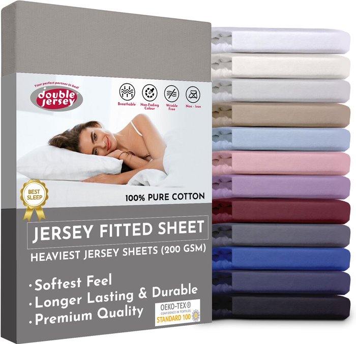 The Range | Double Jersey Double Jersey - Luxurious Jersey - Fitted Sheet - Deep Pocket 90x200x32 cm - Grey Double Jersey Double Jersey - Luxurious Jersey - Fitted Sheet - Deep Pocket 90x200x32 cm - Grey