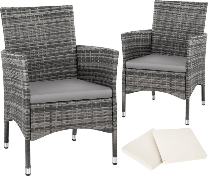 The Range | TECTAKE Tectake 2 Garden Chairs Rattan And 4 Seat Covers - Dark Grey TECTAKE Tectake 2 Garden Chairs Rattan And 4 Seat Covers - Dark Grey