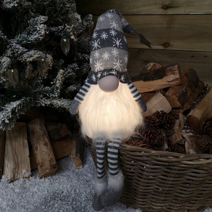 The Range | Samuel Alexander Christmas Grey LED Sitting Gonk with Dangly Legs - Grey Samuel Alexander Christmas Grey LED Sitting Gonk with Dangly Legs - Grey