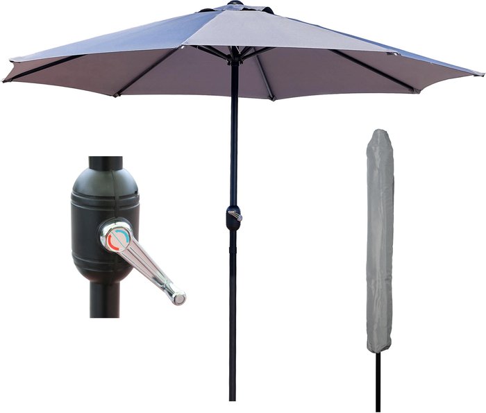The Range | GlamHaus Glamhaus Garden Table Parasol With Crank Handle For Outdoors - Light Grey GlamHaus Glamhaus Garden Table Parasol With Crank Handle For Outdoors - Light Grey