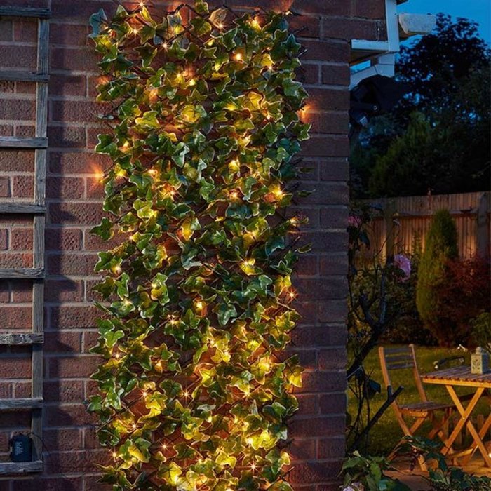 The Range | GARDEN MILE Solar Lit Trellis, Ivy Leaves 75 LED Warm White Lights, Artificial Leaf Trellis Faux Climbing Ivy Plant (180 x 90cm, Solar Lit Ivy Trellis) GARDEN MILE Solar Lit Trellis, Ivy Leaves 75 LED Warm White Lights, Artificial Leaf Trellis Faux Climbing Ivy Plant (180 x 90cm, Solar Lit Ivy Trellis)