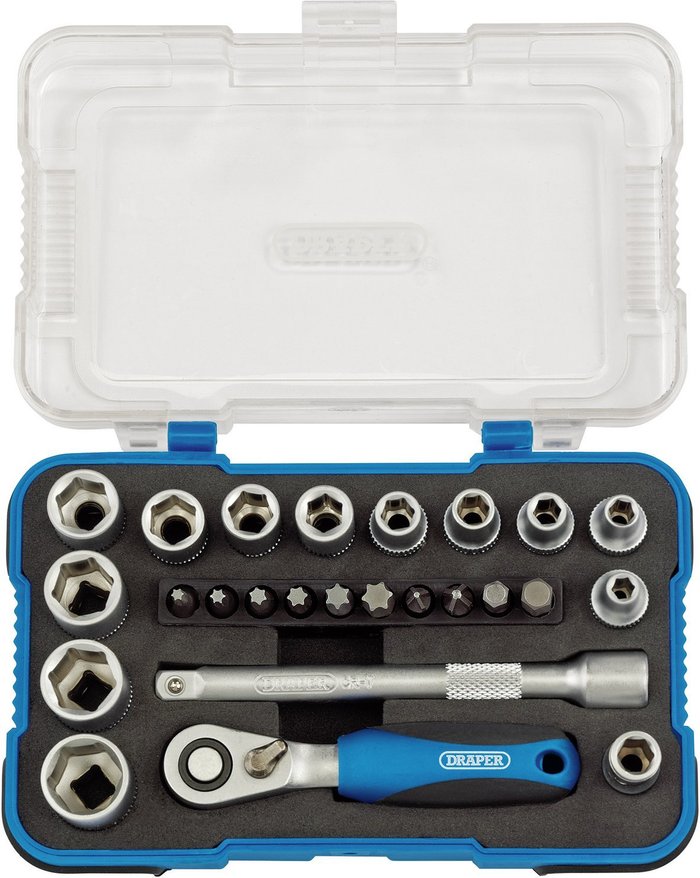 The Range | Draper Draper 1/4 25-Piece Ratchet, Bit & Socket Set Draper Draper 1/4 25-Piece Ratchet, Bit & Socket Set