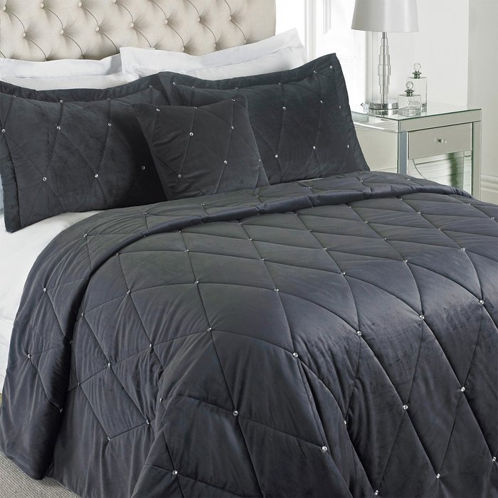 The Range | Paoletti Paoletti New Diamante Velvet Bedspread & Pillowcase Shams Pair Polyester Pewter Paoletti Paoletti New Diamante Velvet Bedspread & Pillowcase Shams Pair Polyester Pewter