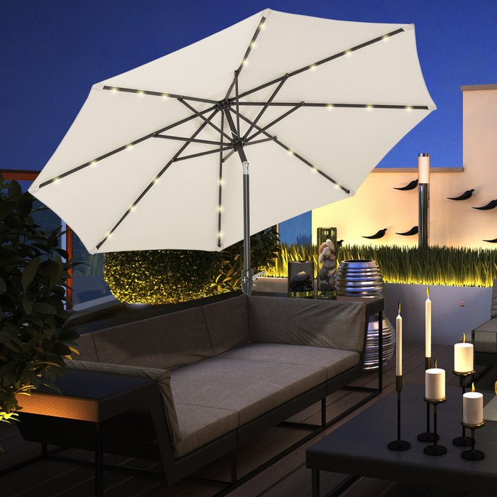 The Range | Outsunny 24 LED Parasol Umbrella with Solar Powered Chain Light - Cream White Outsunny 24 LED Parasol Umbrella with Solar Powered Chain Light - Cream White