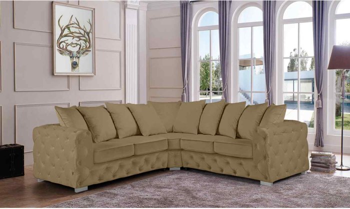 The Range | Simply Eleganza Owen Scatterback Corner Sofa in Plush Velour Velvet - Brown Simply Eleganza Owen Scatterback Corner Sofa in Plush Velour Velvet - Brown