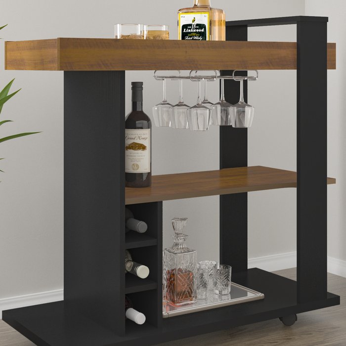 The Range | Seconique Naples Breakfast Bar Drinks Cart - Black/Pine Seconique Naples Breakfast Bar Drinks Cart - Black/Pine