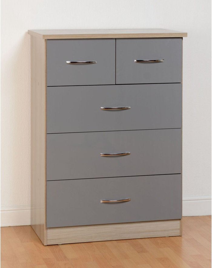 The Range | Seconique Nevada 3 plus 2 Chest - Grey Gloss, Light Oak Seconique Nevada 3 plus 2 Chest - Grey Gloss, Light Oak