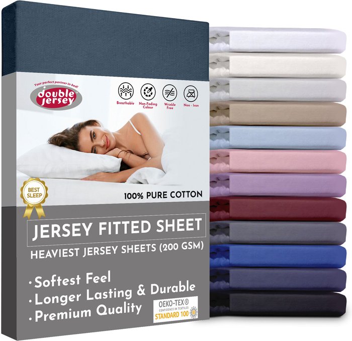The Range | Double Jersey Double Jersey - Luxurious Jersey - Fitted Sheet - Deep Pocket 160x200x32 cm - Grey Double Jersey Double Jersey - Luxurious Jersey - Fitted Sheet - Deep Pocket 160x200x32 cm - Grey