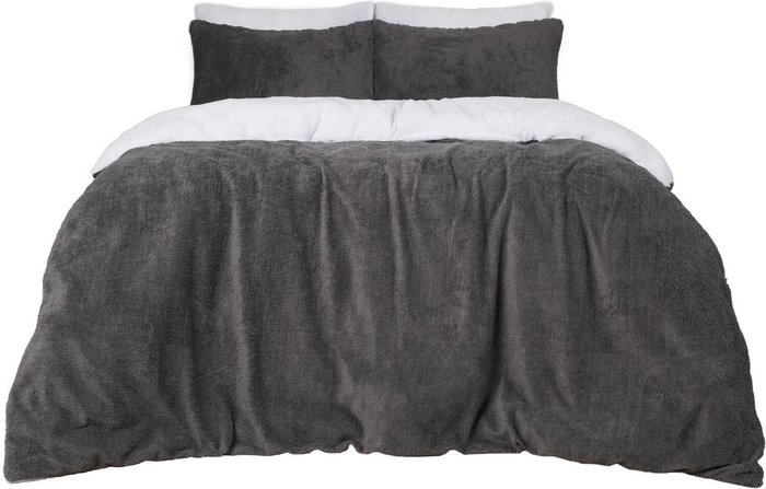 The Range | Brentfords Brentfords Reversible Teddy Duvet Cover Set with Pillowcases - Grey / King Brentfords Brentfords Reversible Teddy Duvet Cover Set with Pillowcases - Grey / King
