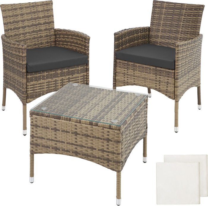 The Range | TECTAKE Tectake Lucerne Rattan Bistro Set - Brown/Cream TECTAKE Tectake Lucerne Rattan Bistro Set - Brown/Cream