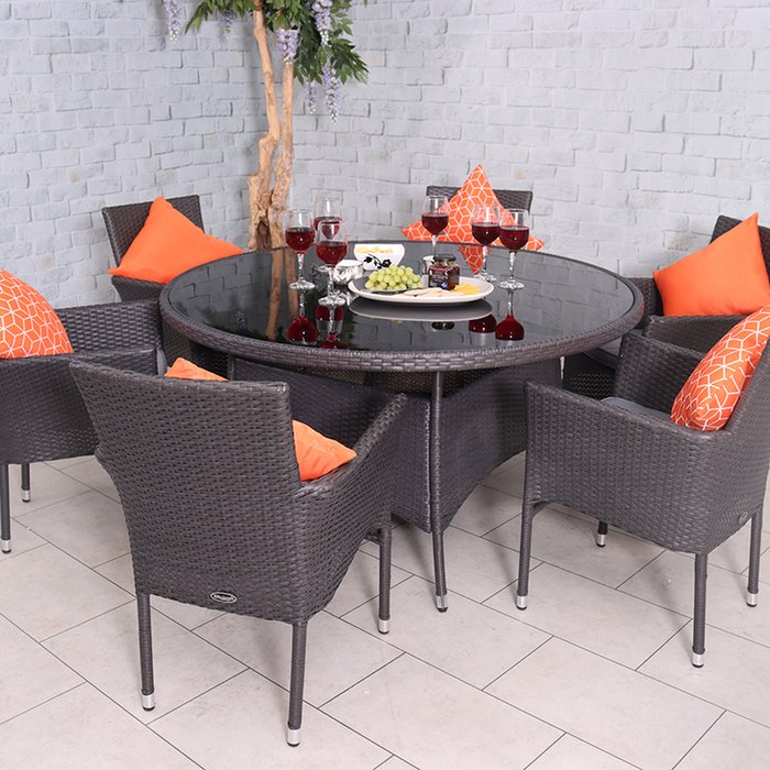 The Range | Royalcraft Royalcraft Malaga 6 Seater Stacking 140cm Round Dining Set - Black Royalcraft Royalcraft Malaga 6 Seater Stacking 140cm Round Dining Set - Black