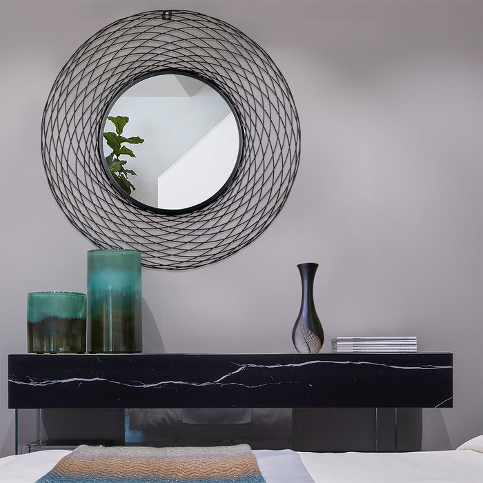 The Range | Green Decore Green Decore Trellis Mesh Wall Mirror Metal Frame Black 72Cm Round Green Decore Green Decore Trellis Mesh Wall Mirror Metal Frame Black 72Cm Round