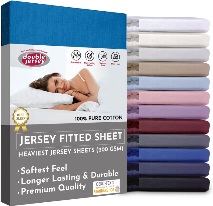 The Range | Double Jersey Double Jersey - Luxurious Jersey - Fitted Sheet - Deep Pocket 80x190x20 cm - Cobalt Double Jersey Double Jersey - Luxurious Jersey - Fitted Sheet - Deep Pocket 80x190x20 cm - Cobalt