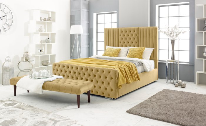 The Range | Simply Eleganza Lorina Plush 4 Inch Solid Thick Bed Frame With Chesterfield Headboard - Beige / Single Simply Eleganza Lorina Plush 4 Inch Solid Thick Bed Frame With Chesterfield Headboard - Beige / Single