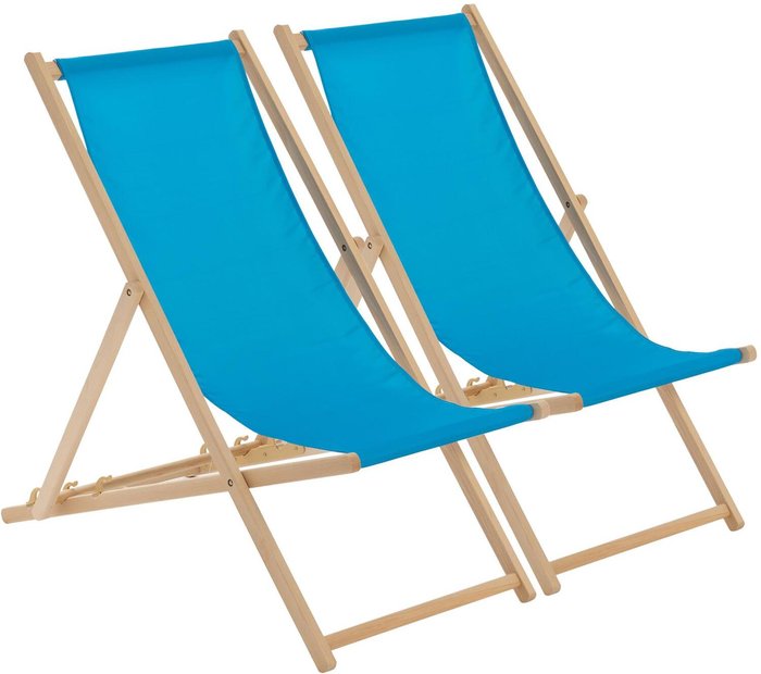 The Range | Harbour Housewares Wooden Folding Garden Sun Lounger Deck Chair x2 - Blue Harbour Housewares Wooden Folding Garden Sun Lounger Deck Chair x2 - Blue