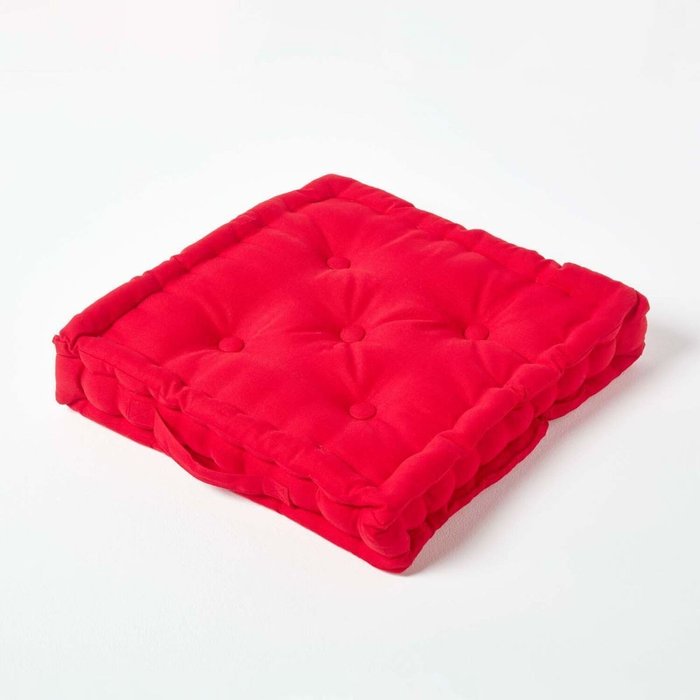 The Range | Homescapes Homescapes Cotton Floor Cushion - Red / 10cm Homescapes Homescapes Cotton Floor Cushion - Red / 10cm