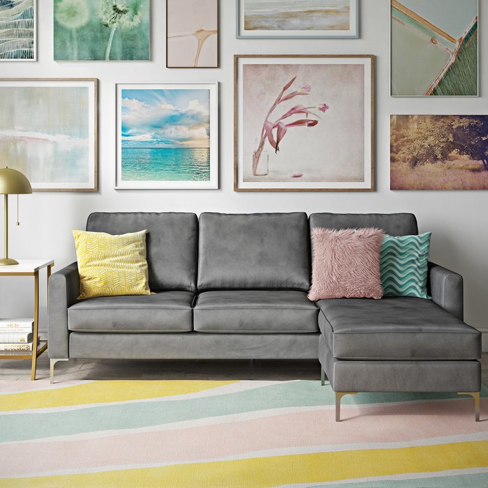 The Range | Novogratz Novogratz Chapman Sectional Sofa - Grey Velvet Novogratz Novogratz Chapman Sectional Sofa - Grey Velvet