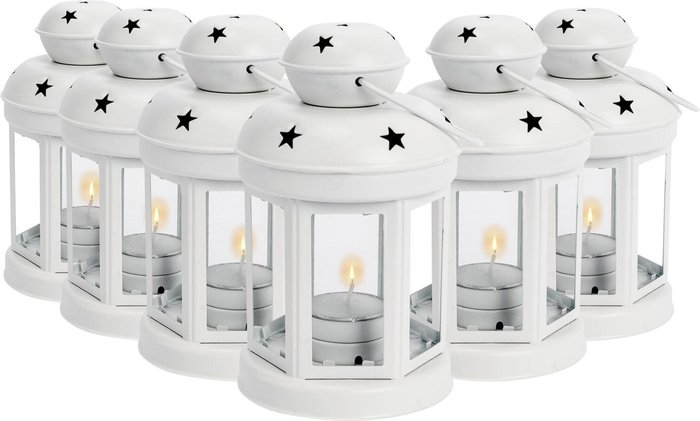 The Range | Nicola Spring 16cm Metal Hanging Tealight Lantern Pack of 6 - White Nicola Spring 16cm Metal Hanging Tealight Lantern Pack of 6 - White