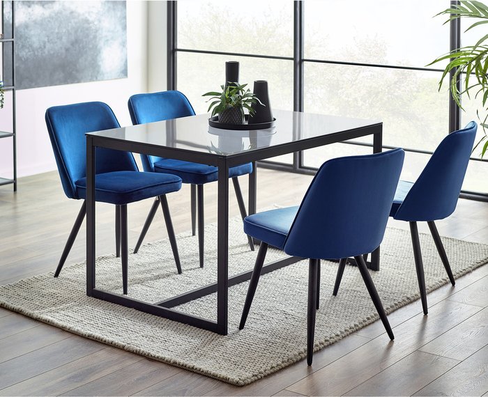 The Range | Julian Bowen Chicago Dining Table and 4 Burgess Chairs Set - Smoked Glass Julian Bowen Chicago Dining Table and 4 Burgess Chairs Set - Smoked Glass