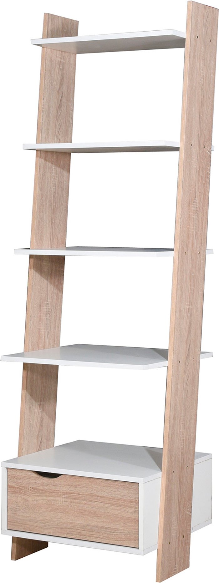 The Range | Timber Art Design UK Pulford Ladder Bookcase With Drawer - White & Sonoma Oak Timber Art Design UK Pulford Ladder Bookcase With Drawer - White & Sonoma Oak