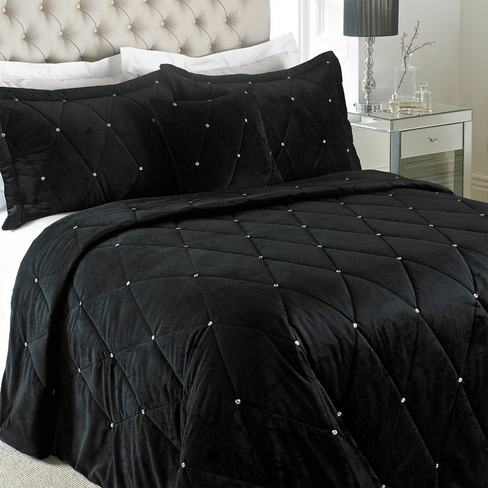 The Range | Paoletti Paoletti New Diamante Velvet Bedspread & Pillowcase Shams Pair Polyester Black Paoletti Paoletti New Diamante Velvet Bedspread & Pillowcase Shams Pair Polyester Black
