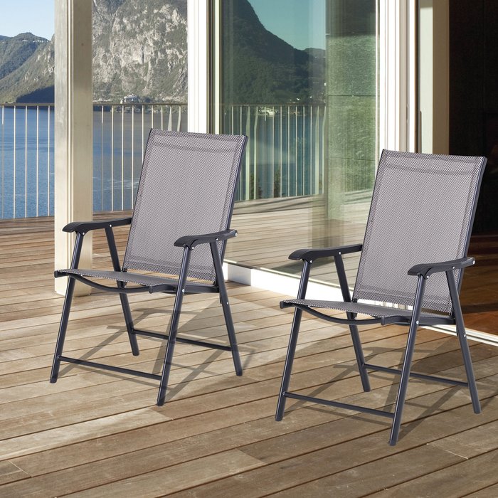 The Range | Outsunny Set Of 2 Folding Chairs Metal Frame Mesh Seat - Grey Outsunny Set Of 2 Folding Chairs Metal Frame Mesh Seat - Grey