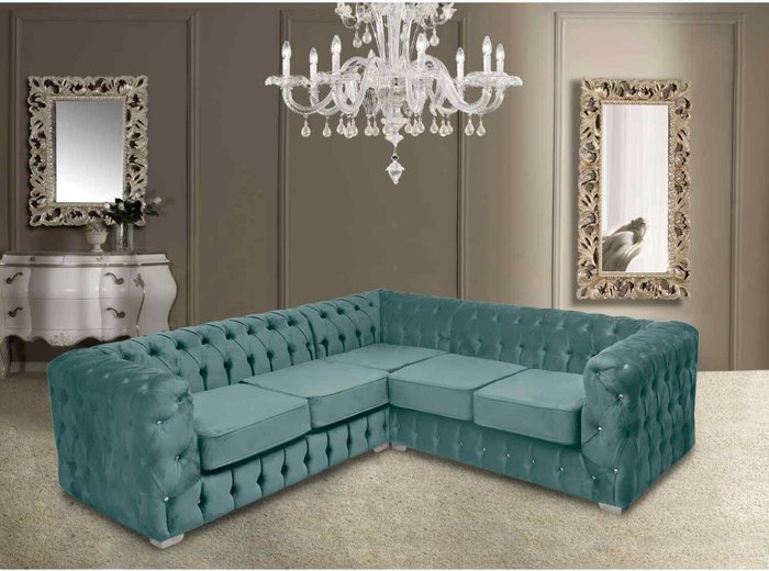 The Range | Simply Eleganza Percy Fixed Back Tufted Fluted Large Corner Sofa - Turquoise Simply Eleganza Percy Fixed Back Tufted Fluted Large Corner Sofa - Turquoise