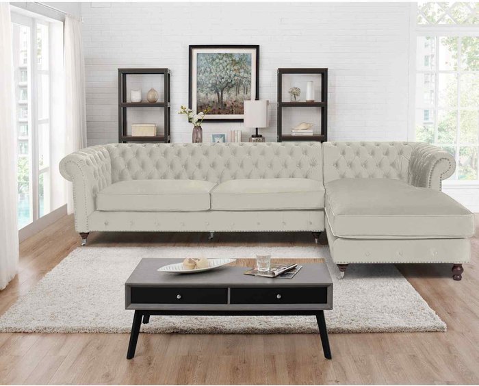 The Range | Simply Eleganza Kayla Chesterfield L Shape Left Hand Corner Sofa - White Simply Eleganza Kayla Chesterfield L Shape Left Hand Corner Sofa - White