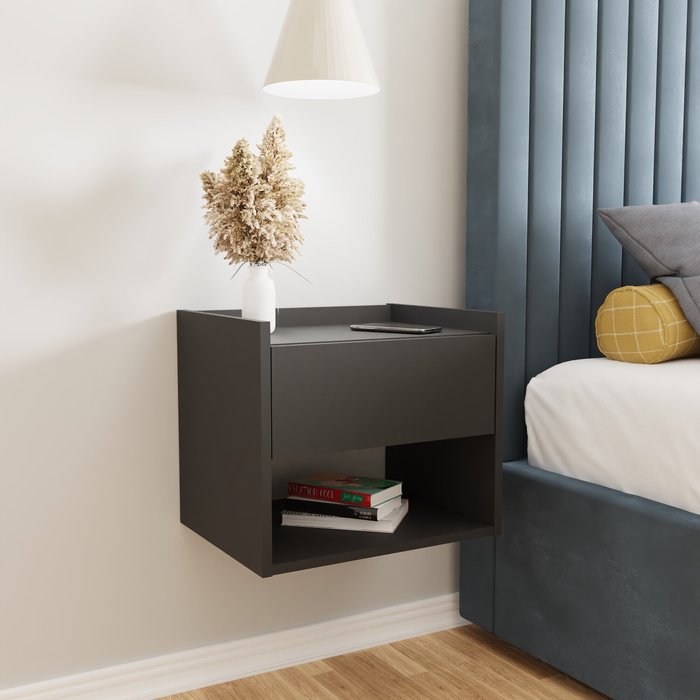 The Range | GFW Harmony Wall Mounted Pair of Bedside Tables - Anthracite GFW Harmony Wall Mounted Pair of Bedside Tables - Anthracite