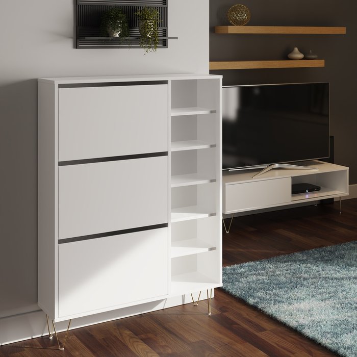 The Range | Timber Art Design UK Monaco White 3 Drawer Shoe Cabinet - White Timber Art Design UK Monaco White 3 Drawer Shoe Cabinet - White