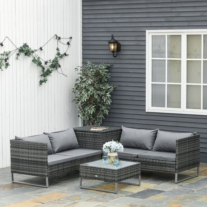 The Range | Outsunny 4 Piece Rattan Wicker Sofa Loveseat - Mixed Grey Outsunny 4 Piece Rattan Wicker Sofa Loveseat - Mixed Grey