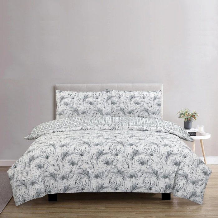 The Range | Vantona Vantona Classic Botanical Palms Duvet Cover Set - Grey / Super King Vantona Vantona Classic Botanical Palms Duvet Cover Set - Grey / Super King