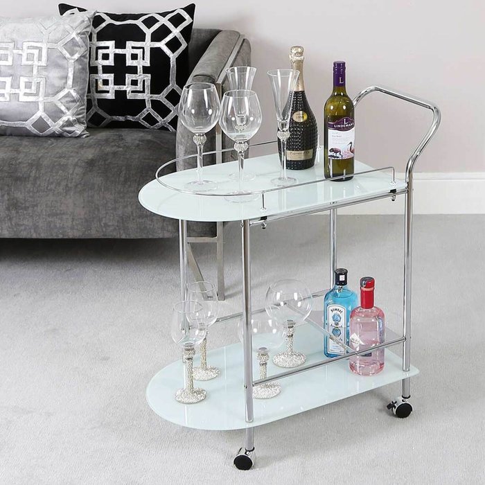The Range | Vanity Living 2 Tier White Glass Drinks Trolley Serving Cart - White Vanity Living 2 Tier White Glass Drinks Trolley Serving Cart - White