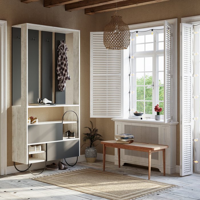 The Range | Decortie Norfolk Modern Hall Stand - Ancient White - Anthracite Grey Decortie Norfolk Modern Hall Stand - Ancient White - Anthracite Grey