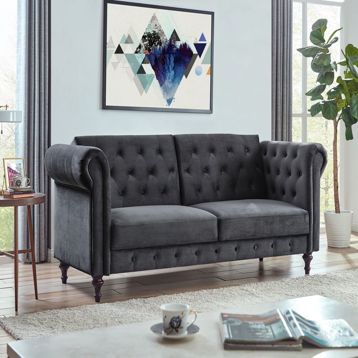 The Range | GRS Colin 3 Seater Sofa Bed Chesterfield Design Velvet Fabric - Grey Velvet GRS Colin 3 Seater Sofa Bed Chesterfield Design Velvet Fabric - Grey Velvet