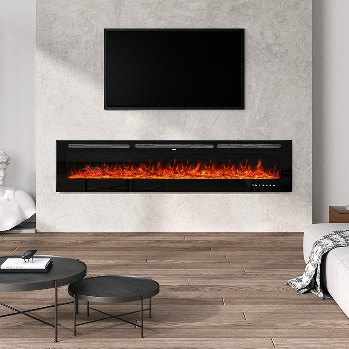 The Range | Livingandhome Black Electric Fireplace with Crystal and Log Ember Bed - Black / 203.2cm Livingandhome Black Electric Fireplace with Crystal and Log Ember Bed - Black / 203.2cm